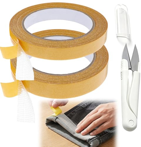 REKUA Textilklebeband für Stoff mit U-Schere, Für Alltag und Reise | Für stoff: Saumband zum Kürzen von Hosen und Gardinen, 2 Rollen Stoffband 10 mm und 20 mm, je 20 m für saubere.