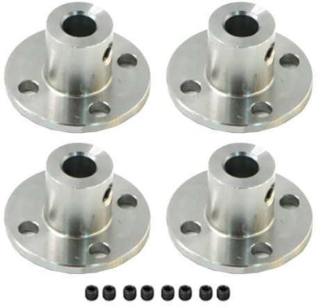 Set di 4 giunti flangiati per alberi motore da 6 mm, giunto albero in metallo temprato con viti di fissaggio, per guida del motore robusta per modellismo e automazione, argento, 22 x 22 x 12 mm