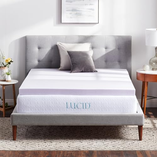 Lucid 3 Inch Lavender Memory Foam Mattress Topper, Full Size – Essential Oil Infusion – Deep Plush Feel, Pressure-Relieving Bed Topper – Ventilated and Breathable – CertiPur Certified