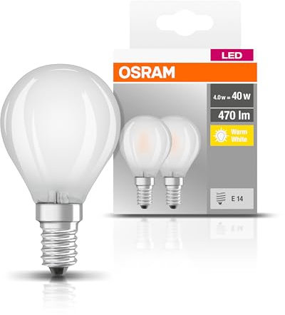 Osram LED BASE CLASSIC P / Lampe LED, de forme sphérique: E14, 4 W, 220…240 V, 40 W remplacement, Warm White, 2700 K, 2pack