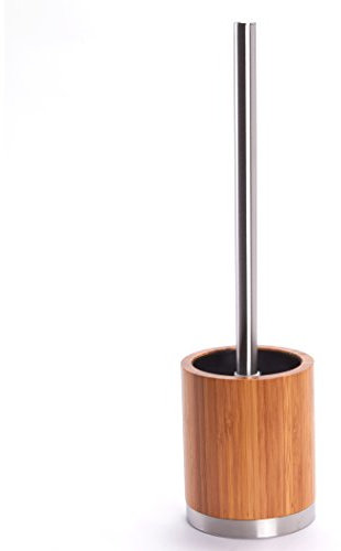 MSV WC Bürste aus Bambus H x B x T 37 x 8 x 8 cm Toilettenbürste mit Edelstahl Optik Griff und austauschbarem Bürstenkopf, Garnitur Plus hygienischem Kunststoffbehälter