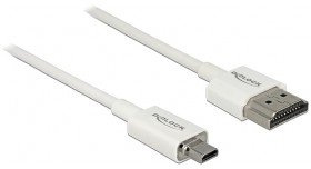 Delock 85149 Câble HDMI haute vitesse avec Ethernet - HDMI A mâle vers HDMI Micro D mâle 3D 4K 1 m Slim Blanc