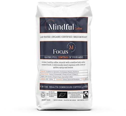 Mindful Coffee - Focus 250g| Organic Clean Coffee Beans | Lab Tested - Mycotoxin Free| Freshly Roasted |Single Origin Speciality|Whole Beans