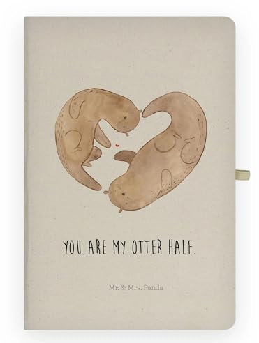 Mr. & Mrs. Panda DIN A4 Baumwoll Notizbuch Otter Herz - Geschenk, Jahrestag, Adressbuch, Verlobung, Schreibbuch, Schreibheft, Fischotter, verliebt, Seeotter, gemeinsames Leben, Love you, Skizzenbuch