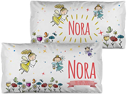 LolaPix Almohada Infantil Personalizada con Nombre. Regalos Infantiles. Relleno Incluido. Varios Diseños a Elegir. Distintos tamaños a Elegir. Hadas