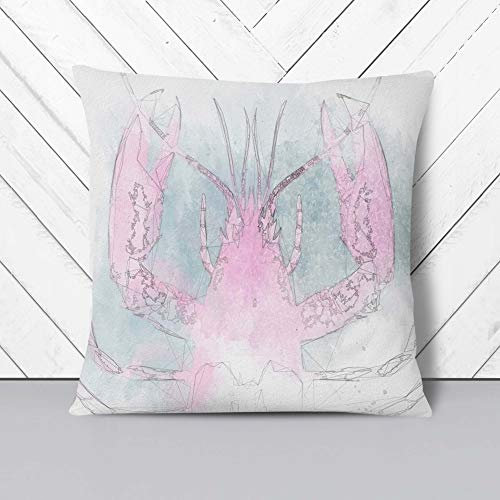 Pink & Duck Egg Blue Lobster Art in Abstract - Cushion Cover Throw Pillow with Insert for Sofa Chair Bed - Double-sided - 55x55 cm