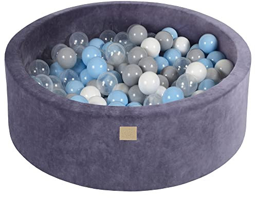 MEOWBABY Bällebad 90x30cm Samt - Bällebad Baby ab 1 Jahr - Bällebad Kinder Weichschaum Ballgruben mit 200 Bälle, Graublau