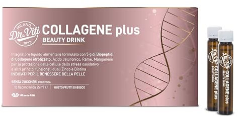 Dr. Viti Milano 1933 - Collagene Beauty Drink Plus, Integratore con Collagene e Acido Ialuronico, Per Idratare e Ricompattare la Pelle, 10 Flaconcini da 25 ml