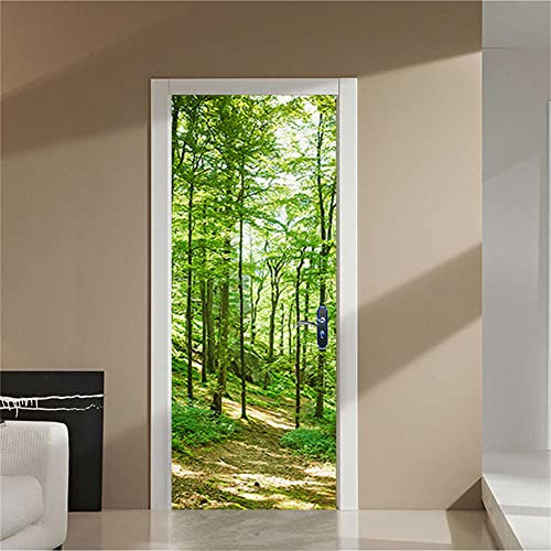 Hiyfe Türtapete Selbstklebend Türposter Türfolie 77x200cm 3D PVC Türtapeten Türaufkleber Grüner Wald TüraufkleberTürsticker Tür Aufkleber Für Schlafzimmer Fototapete