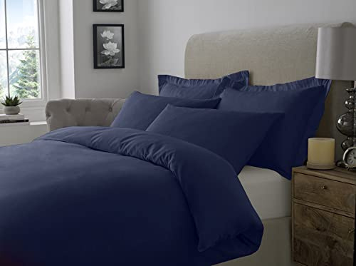 ED 100% Brushed Cotton Duvet Cover Sets | Plain Dyed Reversible Flannelette Bedding Sets With Matching Pillowcases (King, Navy)