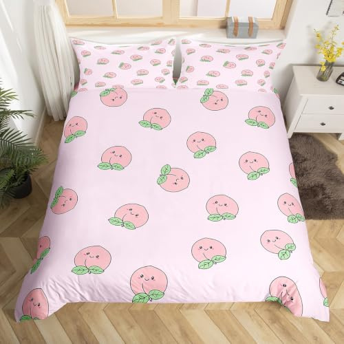 Housse de Couette Dessin animé L Ensemble de literie pêche Rose Ensemble de literie Kawaii Fille Belle Housse de Couette pêche Fruits Mignons Housse Couette Couvre-lit