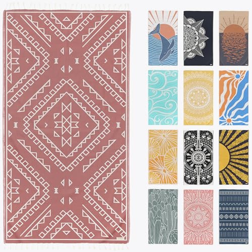 FESHKA Sand Proof Turkish Beach Towel – Oversized, Quick Dry & Lightweight Travel Towel - 100% Organic Cotton Beach Blanket - Perfect for Bath, Pool & Picnic | Bohemian (Maroon)