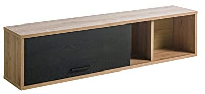 COMPOSAD | Pensile della Linea VITRUVIA con 1 ribalta e 1 Vano , Pensile da Muro, Pensile Soggiorno, Mobile Sospeso, (LxAxP) 150x35x28,6 cm, Colore Rovere Oak Mielato e Nero, Made in Italy