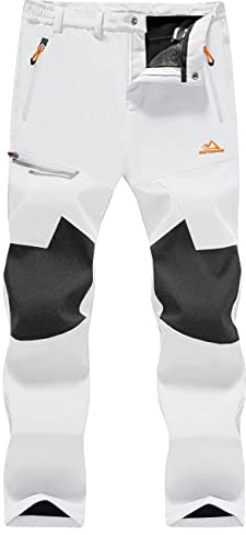 MAGCOMSEN Mens Snow Pants Warm Fleece Lined Men Hiking Waterproof Winter Softshell Rain Outdoor Hunting White 36