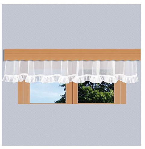 kollektion MT Querbehang Salome weiß mit Rüsche in Feinmarkisette Gardine mit Reihband und Falbelabschluss 30 x 180 cm