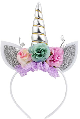 Nishine Glitter Unicorn Horn Headband Cat Ear Flower Head Bands for Unicorn Birthday Party Supplies