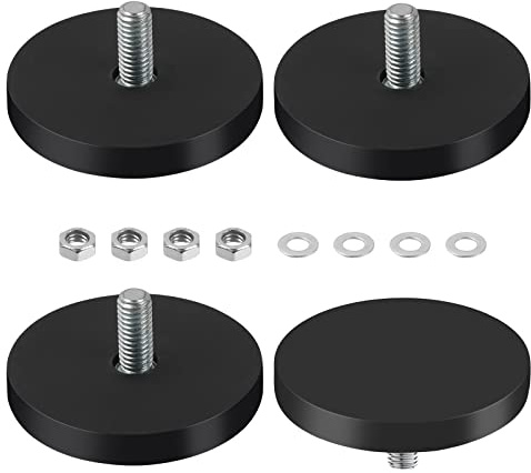 Imanes de Neodimio Engomados, Imanes Redondos de Goma, Ø 43 mm con Rosca Exterior M6, 10 kg de Fuerza de Sujeción, Imán Plano para Tornillos, Ojal o Ganchos (4 piezas)
