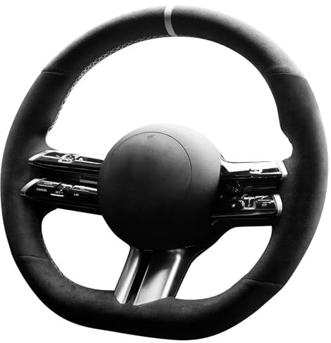 Alfanxi Handstich Alcantara Lenkradbezug Kompatibel mit Mercedes Benz C-Klasse W206 E-Klasse W213 S-Klasse W223 (Weißer Streifen)