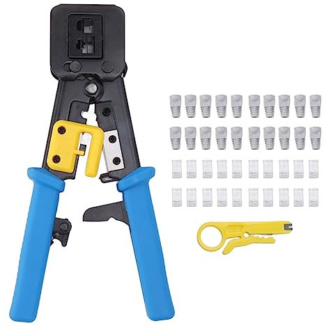 Ethernet Crimping Tool Kit, Network Cable Crimper RJ45 RJ12 RJ11 Connector Handheld Crimper with Network Wire Stripper