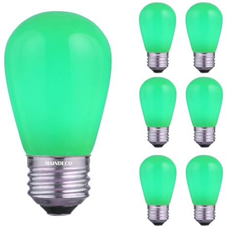 MAINDECO S14 Replacement LED Bulbs,E26 Base,for Outdoor String Light,6 Pack Green