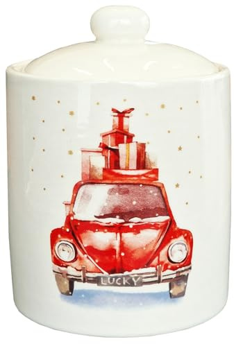 matrasa Keramik Vorratsdose Retro mit Deckel - Keksdose Plätzchendose Weihnachten 10x14cm Auto