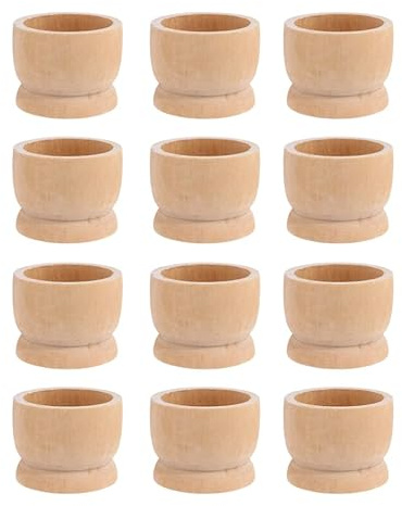 DEARMAMY 12 Stück Unfertige Eierbecher Aus Holz: Unlackierter Eierhalter Rustikale Eierständer Für Die Präsentation Von Eiern -Frühlingsparty DIY-Bastelbedarf