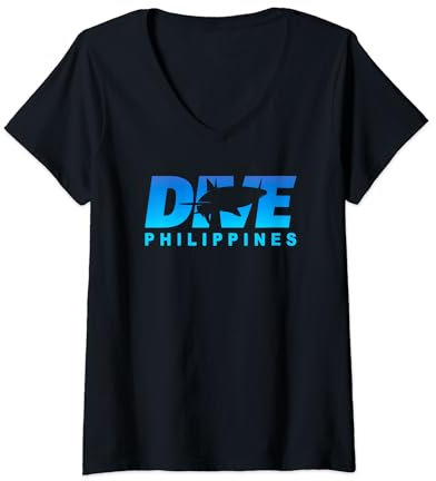 Damen Tauchen Sie Philippinen mit Hai, Tauchen auf den Philippinen T-Shirt mit V-Ausschnitt