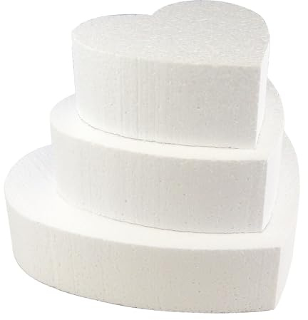 Jacobi Decor Herz Dummy Set 3 Etagen | 24cm hohe, hochwertige Styropor Torte | Deko-Torte 15.5cm, 22.5cm, 30.5cm breit - 8cm Hoch | weiß (3 Stöckig)