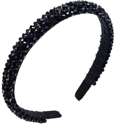 EORPAVU haarreifen damen,Kristall-Stirnband, handgenähtes Perlen-Edelstein-Stirnband, elegante und modische Braut-Kopfbedeckung (schwarz)