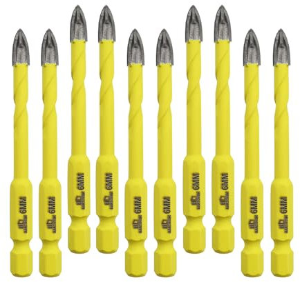 Set di punte in plastica per legno DARTOTEK Muratura 6 mm sega a tazza per piastrelle,Mattone, punta di carburo di tungsteno lavoro con piastrelle di ceramica, specchio da parete, 10 pz.