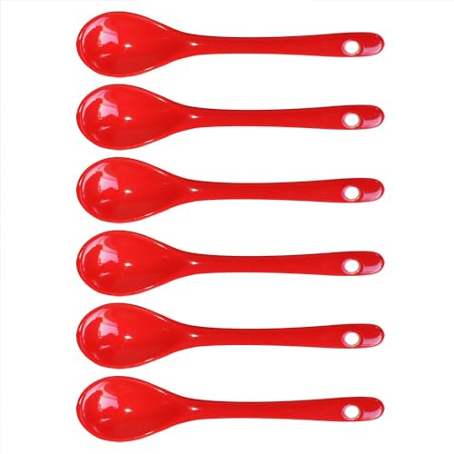 Albedel Red 6 pcs Porcelain Egg Spoons Ceramic Spoons 4.7 inch Coffee Dessert Yogurt Tea Milky Tea