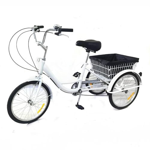 3 Rads Fahrrad, 8 Gang Dreirad 20 Trike Cruise mit Großem Korb für Erwachsene, ältere Menschen, Mädchen, Jungen, Herren und Damen