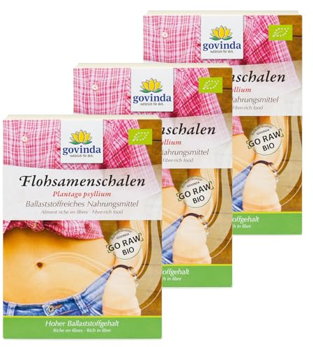 Govinda Bio Flohsamenschalen 750g (3x250g) Sparpack | Vegan | Geschmacksneutral | 99% Reinheit | Herkunft: Indien | DE-ÖKO-001