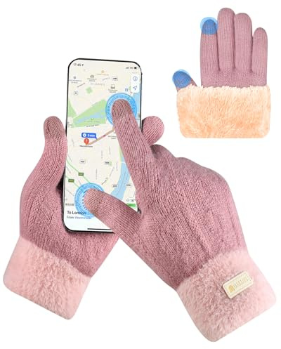 SUTIYO Handschuhe Damen Winter mit Fleece Gefütterte Touchscreen Warme Winterhandschuhe Thermo Strickhandschuhe für Laufen Sport (Rosa)