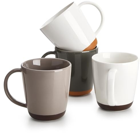 Sweese Porcelain Coffee Mugs Set of 4-16 Ounce -Microwavable, Coffee Cups for Latte, Hot Tea, Cappuccino, Mocha, Cocoa with Big Handle, Urban Neutrals