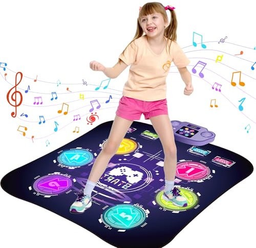 HYNXM Tanzmatte Kinder, Elektronische Tanzmatte für Kinder ab 3–12 Jahren, Musikmatte mit 6 LED Leuchten, Drahtloser Bluetooth, 5 Spielmodi, Weihnachten Geburtstag Geschenke für Mädchen und Jungen