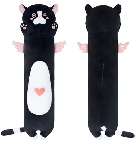 Yeqivo 2025 Neue Katze Kuscheltier Kawaii Katzen Plüschkissen Stofftiere Langes Katzen Plüschkissen niedliches Cat Plüsch Tier Körperkissen Kinder Plüschtier (Angel Pink,50CM)
