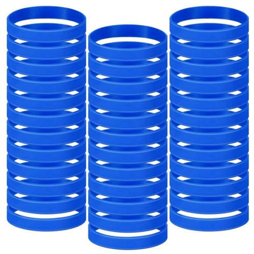 Fowecry 100 Pcs Solid Color Rubber Bracelets Silicone Wristband Sports Elastic Rubber Bulk Adult Wrist Bands (Dark Blue)