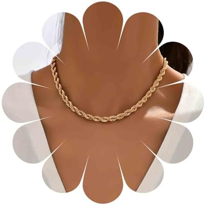 Cimenexe Collana Bohémien Catena In Corda D'oro Collana A Catena In Corda Di Torsione Collana A Collare Collana A Maglie Larghe Gioielli Da Donna
