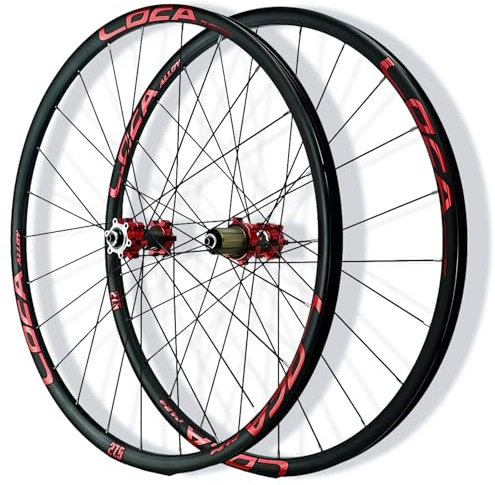 HZXQCVB 26/27.5/29IN Mountain Bike Wheelset Quick Release Front And Rear Wheels Aluminum Alloy Rims Disc Brake 24H Hubs For 8/9/10/11/12 Speed(R-Red,26in)