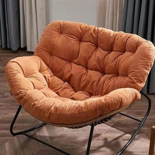 SZITW Freizeit-Schaukelstuhl- und Fußhocker-Set, übergroßer Terrassen-Liegestuhl, bequemer gepolsterter Schaukelstuhl mit dickem Kissen, moderner Loungesessel (orange)