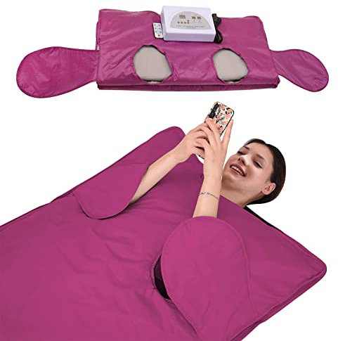 CASEGO Far Infrared Sauna Blanket 2 Zone Detox Therapy FIR Sauna Blanket for Body Shape Slimming Fitness, Allow Reach Out Hand, with 50 Packs Plastic