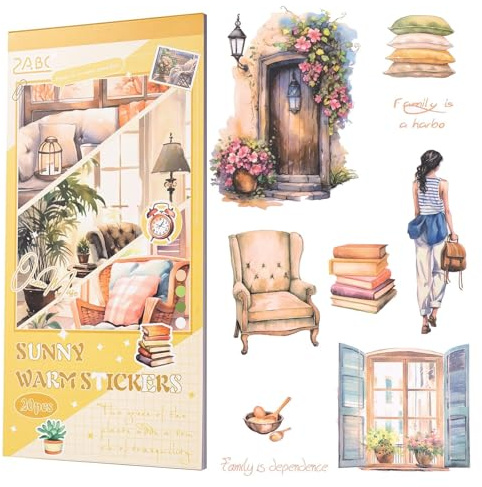 BRTNUP Juego de pegatinas de diario, 20 hojas de pegatinas para scrapbooking, pegatinas vintage para álbumes de recortes, pegatinas para scrapbook Journal Supplies (cálido soleado)