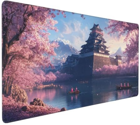 Large Mouse Pad 900x400x4mm Japan Gaming Mouse Mat Cherry Blossoms XL Mousepad Anti-Fray Stitched Edges with Non-Slip Rubber Base,Ergonomic Mouse Pad Extended Desk Mat, Home Office Accessories Laptop