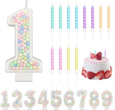 Bougies en Forme de Chiffres Macarons Pastel, Bougie d'Anniversaire à Paillettes Nacrées Couleur Bonbon, Bougie d'Âge avec 12 Bougies en Spirale pour Filles Fête à Thème Anniversaire(1)