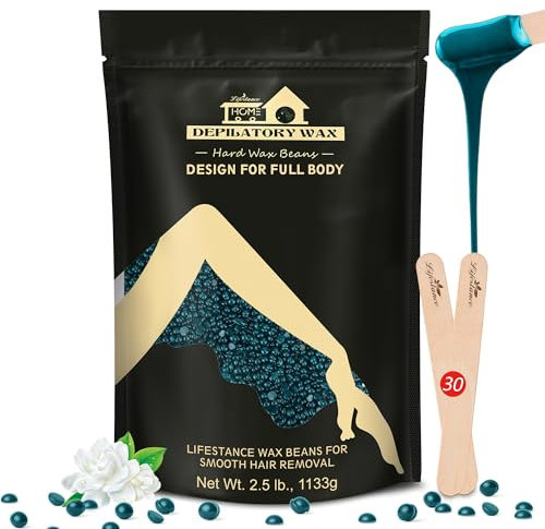Lifestance Perlas de cera formuladas para principiantes, 1125 g, con 10 espátulas de madera para depilación, jazmín, perlas de depilación para bikini, piernas y axilas