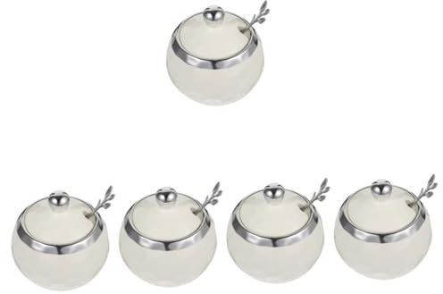 PRETYZOOM 5pcs Barattolo di Condimento in Ceramica Doppio Dosatore di Sciroppo Macchina per i Popcorn Barattolo di Zucchero con Coperchio Contenitore di Caramelle Bianca Acciaio Inossidabile