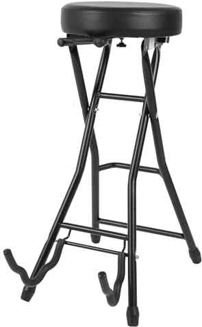 Qukaim Gitarrensitz Faltbarer Gitarrenhocker, 74 cm Höhe, Gitarrenstuhlsitz mit gepolstertem Kissen, integriertem Ständer für Komfort und Komfort, ideal für Musiker und Darsteller