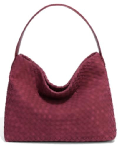 Slouchy Suede Woven Hobo Bags Donna Trendy Suede Borsa Crossbody Mezzaluna Spalla Satchel Bag Top Handle Tote Handbag, Borgogna, Taglia unica
