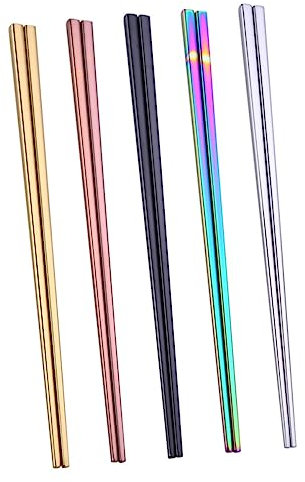 YKJGRTF Palillos japoneses, Palillos Personalizados, 5 Pares de Palillos de Acero Inoxidable, Palillos de Acero Inoxidable, Palillos galvanizados, Palillos Cuadrados